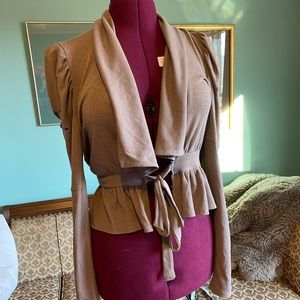 Grey Knit Cardigan with Peplum and belt tie